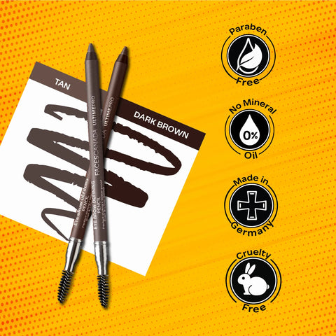 FACES CANADA Ultime Pro Eyebrow Defining Pencil - Dark Brown, 1.2 gm | Gel Gliding | Long Lasting | With Spoolie Brush | Waterproof