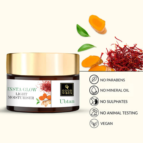 Good Vibes Insta Glow Light Moisturiser - Ubtan | Oil free, Tan free, Depigmentation (50 gm)