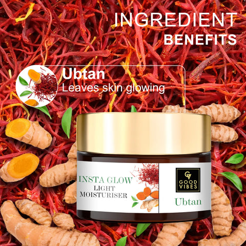 Good Vibes Insta Glow Light Moisturiser - Ubtan | Oil free, Tan free, Depigmentation (50 gm)