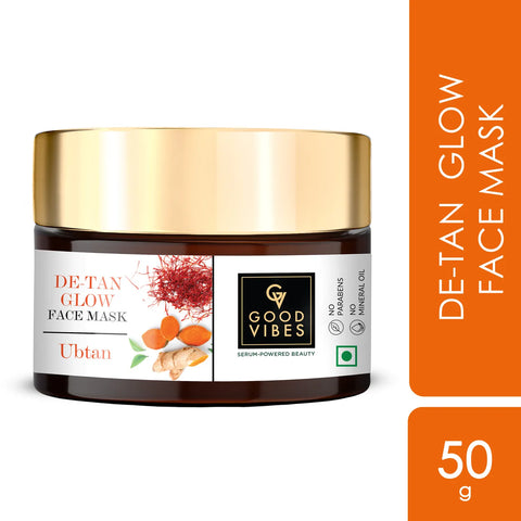 Good Vibes De-Tan Glow Face Mask Ubtan with Power of Serum | Tan Removal & Gentle Exfoliation (50 gm)