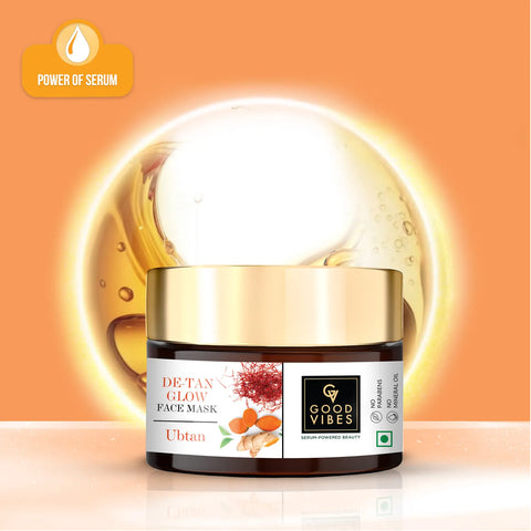 Good Vibes De-Tan Glow Face Mask Ubtan with Power of Serum | Tan Removal & Gentle Exfoliation (50 gm)