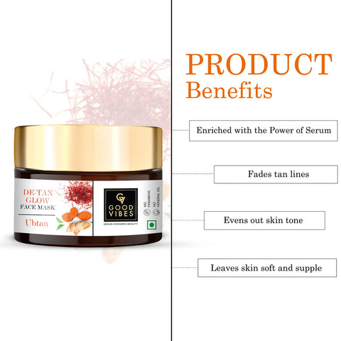 Good Vibes De-Tan Glow Face Mask Ubtan with Power of Serum | Tan Removal & Gentle Exfoliation (50 gm)