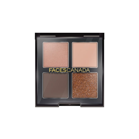 FACES CANADA 4 IN 1 Quad Eyeshadow Palette - So workaholic 02, 4.8 gm | Shimmer & Matte Shades | Satin Matte Finish Eye Shadow Quartet | Intense Pigment | Long Lasting | Vitamin E Enriched | Vegan
